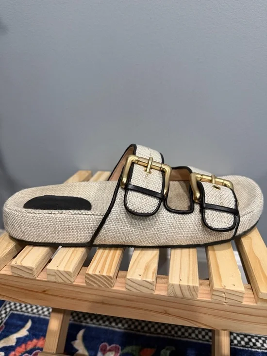 J.Crew Woven Double-Buckle Slide Sandals with Gold Hardware size 9 - Picture 7 of 13